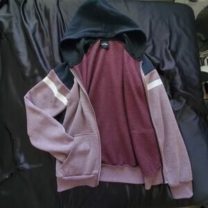 Purple jacket black hood for women with thumb holes hardly worn new size small